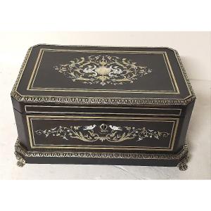 Large Boulle-style Box, Napoleon III Period, Inlaid With Ivory And Mother-of-pearl (chest Box)