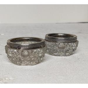 Pair Of Crystal And Sterling Silver Salt Cellars