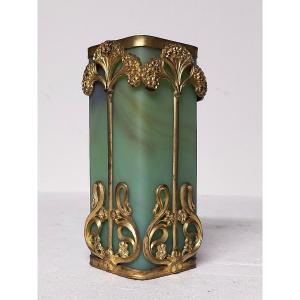Sèvres Art Nouveau Vase With Bronze Mount And Mottled Glass