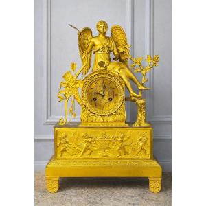 Empire Clock In Gilt Bronze With Angel And Butterfly