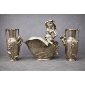 Art Nouveau Frog And Lizard Vases And Planter Signed Garnier