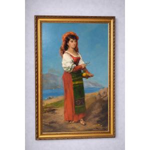 Théodore Lévigne (1848-1912) Neapolitan Woman With A Basket Of Fruit 