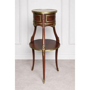 Louis XVI Style High Mahogany And Bronze Side Table (pedestal Table)