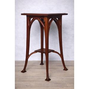 Art Nouveau Side Table In Solid Mahogany – (majorelle Gallé Gauthier Nancy)