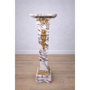 Veined Marble And Gilt Bronze Casing (pedestal Column)