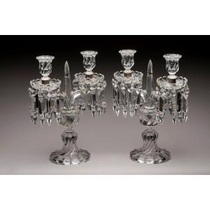 Pair Of Baccarat Crystal Girandoles (candlesticks, Chandeliers...)