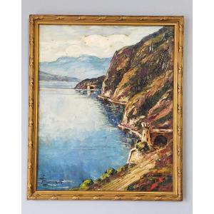 Lucien Poignant – Oil On Canvas, View Of Lake Bourget 