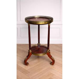 Small Mahogany And Gilt Bronze Pedestal Table/side Table – Marble Top – Louis XVI Style