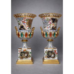 Pair Of Porcelain Vases From Vieux Paris – 19th Century