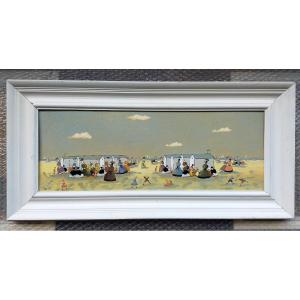 Victor Doumont (belgium) Lively Beach Scene In Normandy