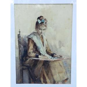 Madeleine Carpentier (1865-1949) Young Woman Reading