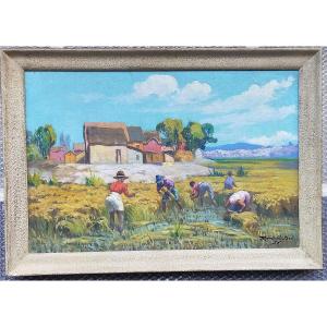 Jean Rambinintsoa (1899-1986) - Scene Of Rice Fields In Madagascar (malgache Ramanda Ratova ..)