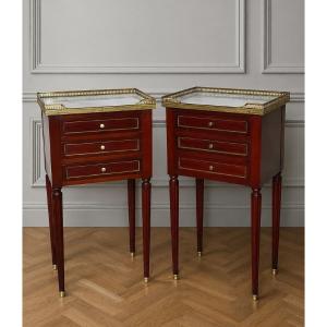 Pair Of Louis XVI-style Nightstands In Mahogany And Gilded Bronze