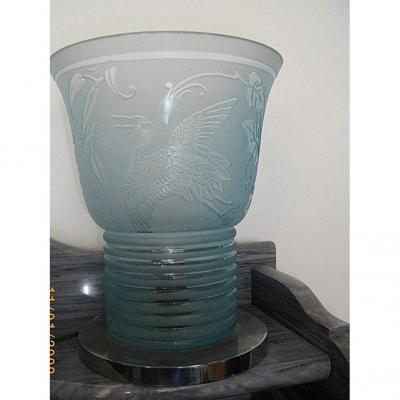 Lampe Art Deco Décor Héron Signé Deveaux