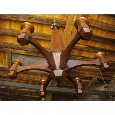Large Medieval Wooden Chandelier