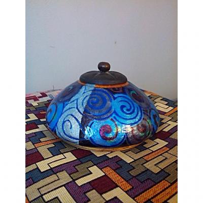 Art Deco Covered Pot Alexandre Marty Enamel Limoges