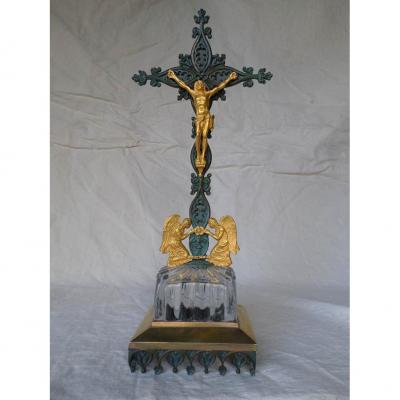 Christ Crucifix Gilt Bronze And Crystal Nineteenth