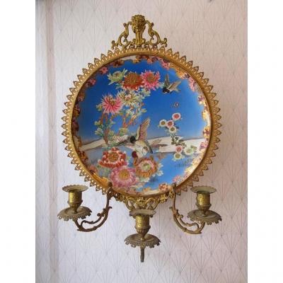 Applique Bougeoir Mural Bronze Et Faience