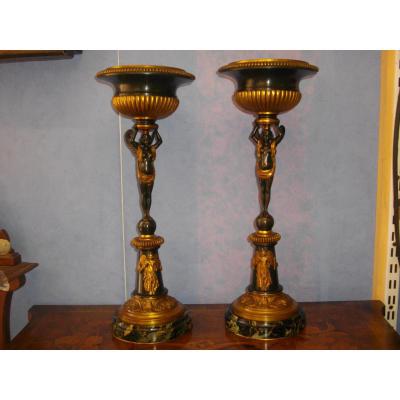 Paire De Bronze Athenienne Sur Socle Marbre
