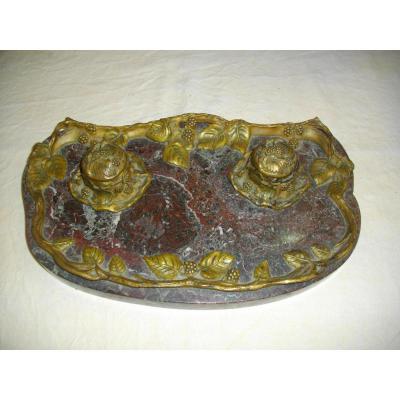 encrier en bronze art nouveau decor de mures signe