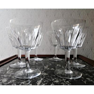 Six Baccarat Crystal Water Glasses Service