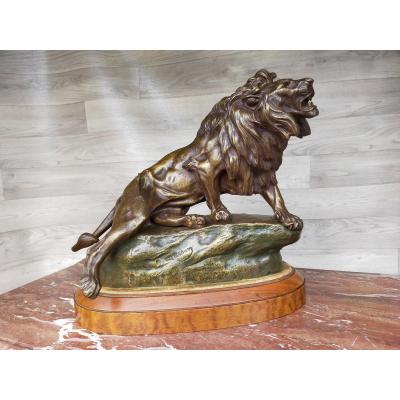The Injured Lion Bronze Clovis Edmond Masson XIXth Pupil Of Barye