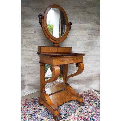 Charles X Dressing Table With Interior Writing Desk And Psyche Mirror (desk, Secretary, Console)