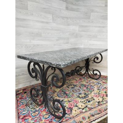 Wrought Iron Coffee Table Top Of Veined Marble