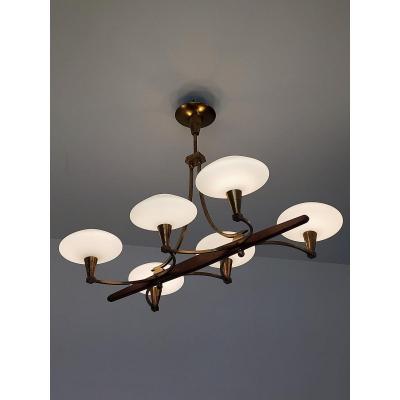 Teak And Brass Chandelier 1960/70 Scandinavian