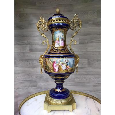Large Porcelain And Gilt Bronze Covered Vase Mark De Sevres