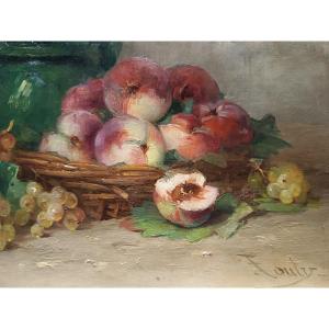 Still Life With Peaches And Grapes By Jean Frédéric Couty (1829-1904)