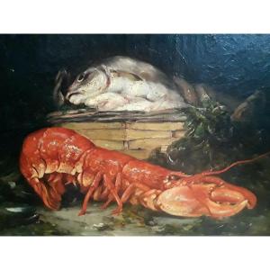 ''still Life With Lobster'' Alfred Edouard Tourillon (1871-1942)
