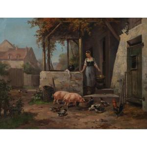 Auguste G. Angelvy (italy 1824-1889) ''farmyard Scene''