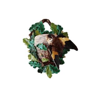 Majolica - Hugo Lonitz Bird With Oak Leaf Wall Pocket