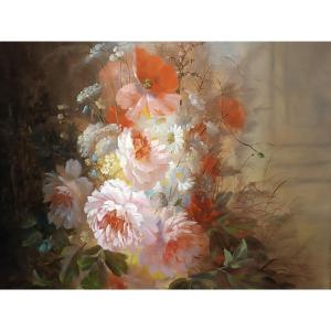 "compositions With Flowers" By Pierre Camille Gontier, French School 19th Century