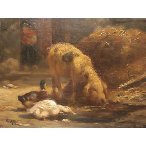French School, 19th Century, "farmyard Scene With Pigs"