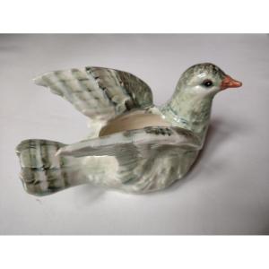 Majolica - "dove" Forming Vide-poche Signed Delphin Massier In Vallauris
