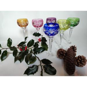 Tableware - Set Of 6 Roemer Glasses In Multicolored Crystal