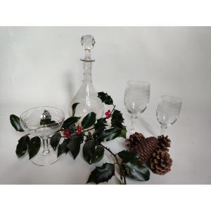 Part Of An Early 20th-century Crystal Service, Comprising 18 Glasses And 1 Carafe