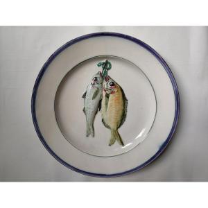 Louis Niel - Varages - Marseille: Polychrome Earthenware Dish Decorated With Fish