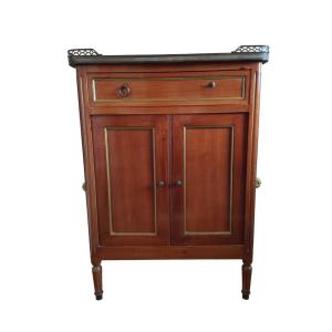 Small Louis XVI Style Console Table With Marble Top And Bronze Gallery