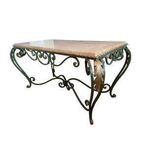 Vintage French Coffee Table In Marble And Wrought Iron, A Work From The 1950s
