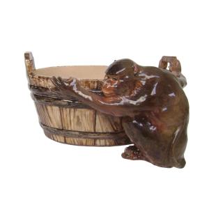 Majolica - Monkey In Barbotine Signed Clémént Massier (1890)