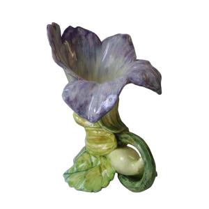 Majolica - Violet Forming A Vase Signed Jérôme Massier
