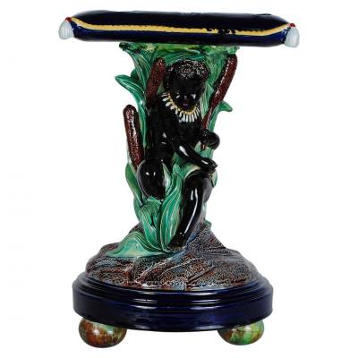Rare Majolica Blackamoor Garden Seat By Joseph Holdcroft