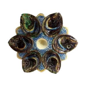 19th Century Fish Head Majolica Oyster Plate