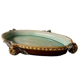 Majolica - French Oval Tray On Four Bold Escargots Cast Feet