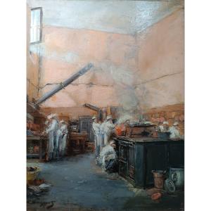 Denis Pierre Bergeret (1846-1910) ‘’hustle And Bustle In The Kitchen’’ 