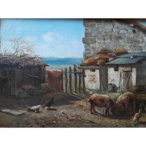 Eugène Bataille (1817 - 1882) ?’farm With Pigs And Chickens’’