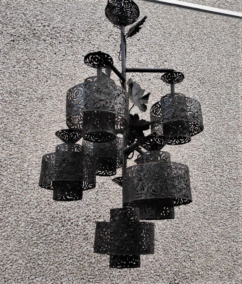 GRANDE LAMPADA BRUTALISTA IN FERRO BATTUTO-photo-3